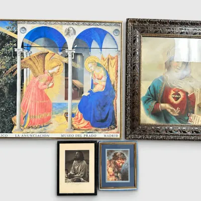 Fra Angelico Annunciation and Immaculate Heart of Mary Vintage Catholic Framed Art