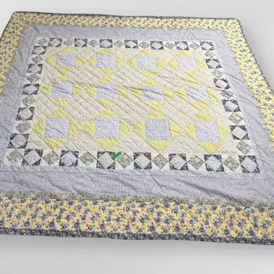 PEM-America Floral Patchwork Queen Quilt Cotton Blend Blue and Yellow Country Style 100x90