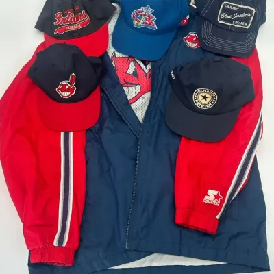 Starter MLB Genuine Merchandise Cleveland Indians XL Zip Jacket and 5 Ohio Sports Hats Bundle