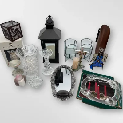 Royal Limited Crystal Hurricane Glass Advent Candleholder Lantern & Mirror Sconce Decor
