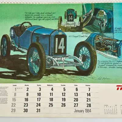 TRW Vintage 1984 Automotive Racing History Wall Calendar Illustrated by Ned Mahoney