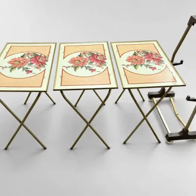 Vintage Floral TV Tray Table Set with Rolling Storage Stand