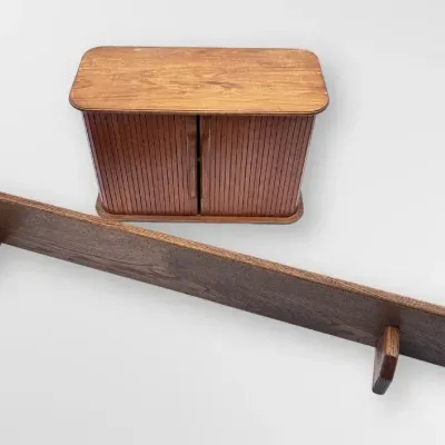 Eppco Enterprises Tambour Roll Top Wooden Spice Cabinet Storage Box & Floating Wall Shelf