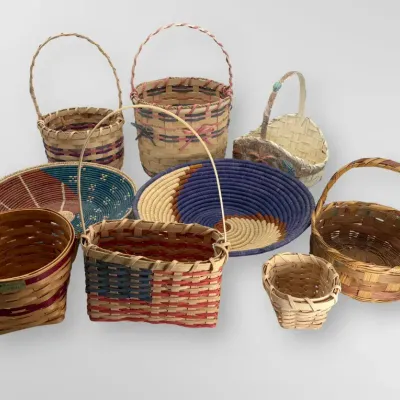 Angelcraft Baskets, Watterson Eagles, and Woven African Coil Bowls Decorative Basket Set of 9