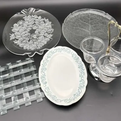 Arcoroc Aspen Leaf Glass Platter and Vintage Serveware