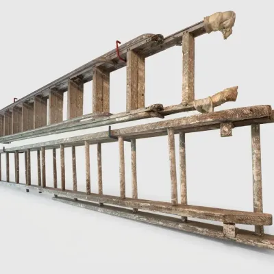 Vintage Wooden 12 Ft Extension Ladder & Aluminum 11 Ft Painter Ladder