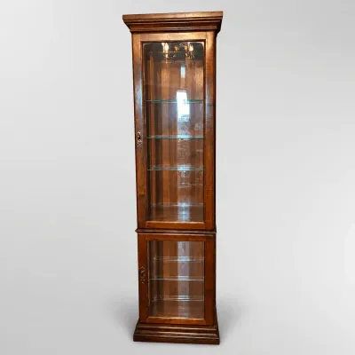 Tall Wooden Display Cabinet with Glass Shelves and Doors