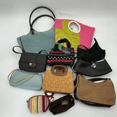 Assorted Women's Handbags, Purses, and Pouches Featuring Guess, J. Caroline, Straw, Denim