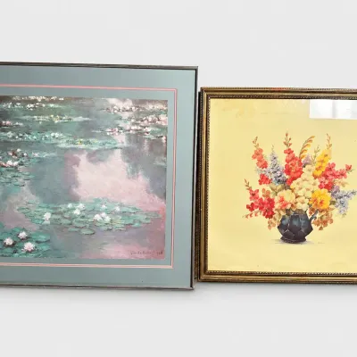 Claude Monet Water Lilies 1905 and M Black Signed Vintage Floral Framed Print