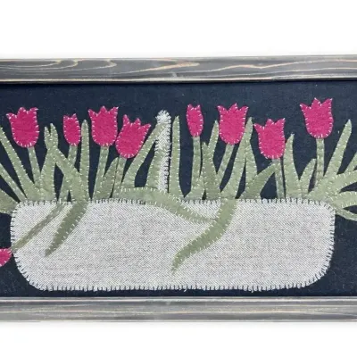 Primitive-Style Stitched Wool Appliqué Tulip Artwork