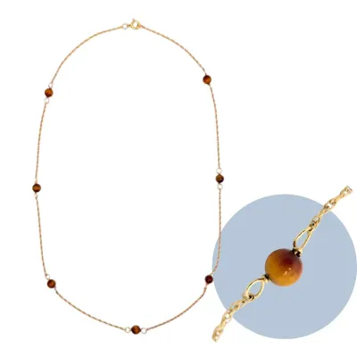 14k Gold & Tiger's Eye 15” Necklace (1.69g)
