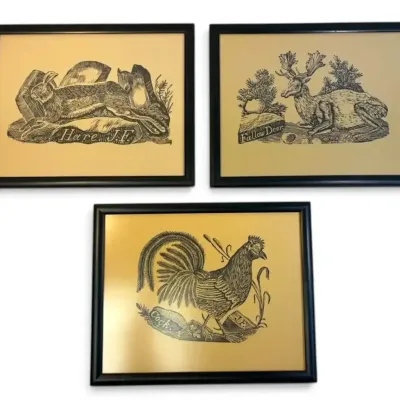 Jonathan Fisher's Hare, Rooster, & Deer Folk Art Framed Prints