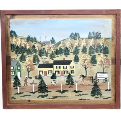 Signed Folk Art Painting On Wood