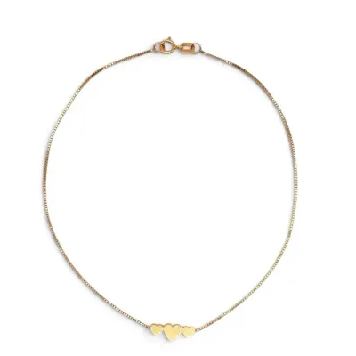 14k Gold Dainty Triple Heart Bracelet/Anklet (0.73g)
