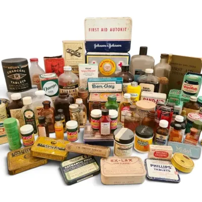 Vintage Advertising Tins & Bottles - Antiseptic, Vicks, First Aid, & More