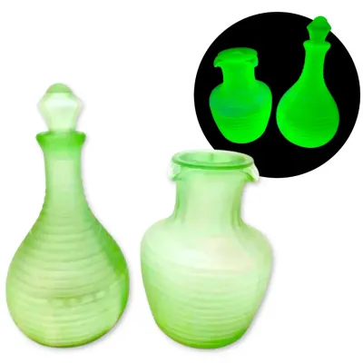 Uranium Frigidaire Ribbed Glass Decanter & Iced Tea Pitcher
