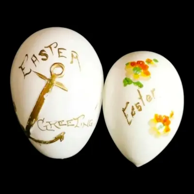 Antique Victorian Hand-Blown Milk Glass Easter Eggs 