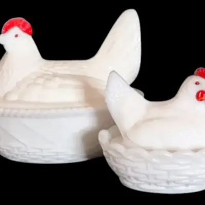 Westmoreland Milk Glass Hens on Nests