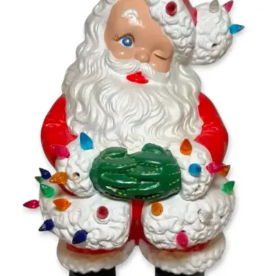 Vintage Winking Santa Claus Light-Up Ceramic Figurine, 15"