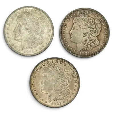 Three 1921 Morgan Silver Dollars