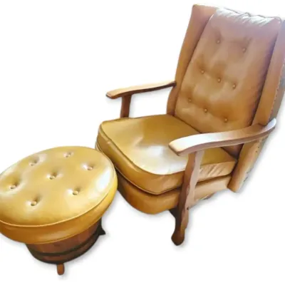 Mid-Century Schubert Industries Leather Barrel Chair & Ottoman