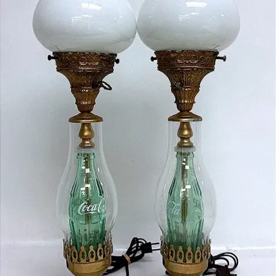 Vintage Coca-Cola Glass Bottle and Marble Base Lamps