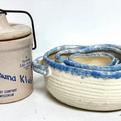 1930s “Kaukauna Klub Cheese Crock” and Handcrafted Nesting Bowls 