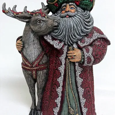 Handcrafted Santa With Reindeer Figurine 