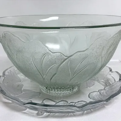Vintage Clear Glass Punch Bowl and Platter 