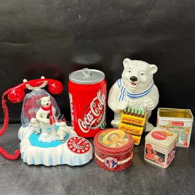 “Coca-Cola” Phone, Jars, and Tin Storage Containers 