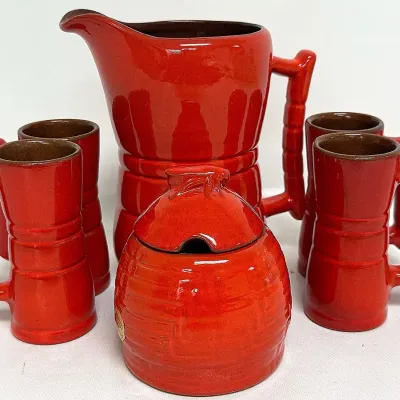 “Frankoma” Red Orange Beverage Set 