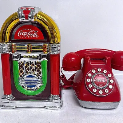 “Gibson Housewares Coca Cola” Jukebox Cookie Jar and Red Coca Cola Telephone 