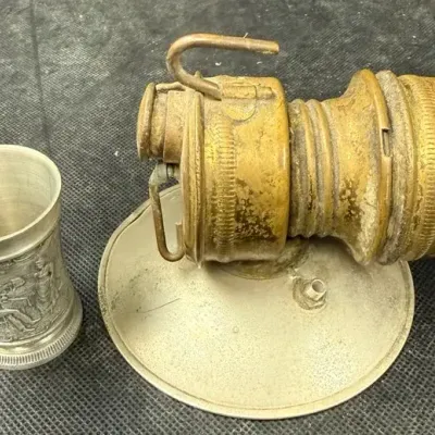 Antique Pewter Cup & Brass Carbine Miner’s Lamp 