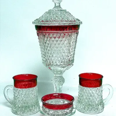 Vintage Flash Cut Glassware Set 