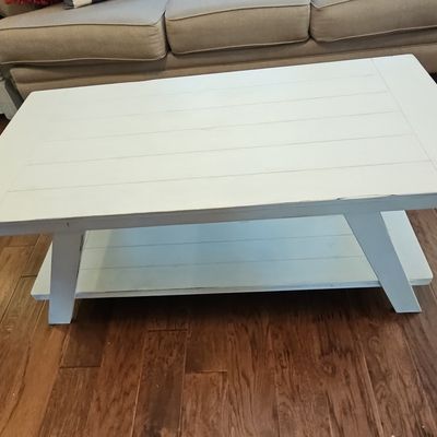 Farmhouse Style Plank-Top Coffee Table with Shelf