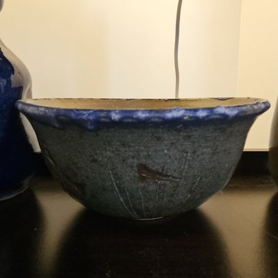 Studio Pottery Decorative Bowl with Incised Fish Motif