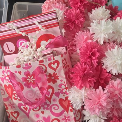 Valentine's Day Gift Bags and Artificial Floral Decorations Lot
