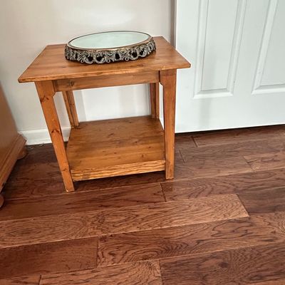 Rustic Pine End Table with Mirrored Vanity Tray