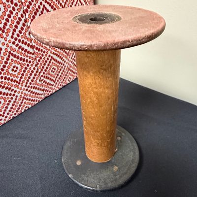 Vintage Industrial Textile Spool with Red Painted Ends