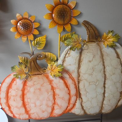 Fall Harvest Metal Pumpkin and Sunflower Wall Decor