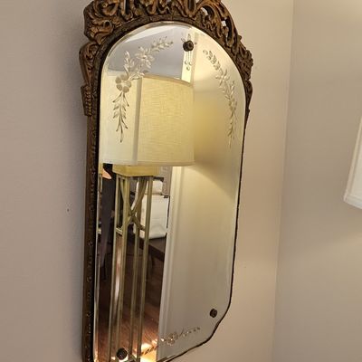 Vintage Etched Glass Rococo Revival Wall Mirror