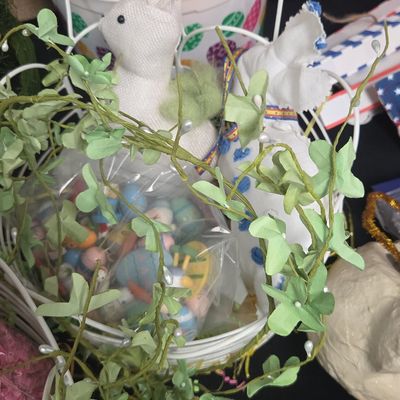 Easter Decorative Basket with Fabric Bunnies and Ornaments
