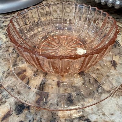 Pink Depression Glass Berry Bowl and Plate Set - Anchor Hocking Queen Mary