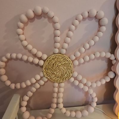 Boho Wood Bead Flower Wall Decor with Jute Center