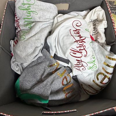 Assorted Holiday Graphic T-Shirts in Storage Bin