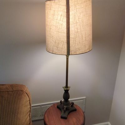 Vintage Brass Candlestick Column Table Lamp