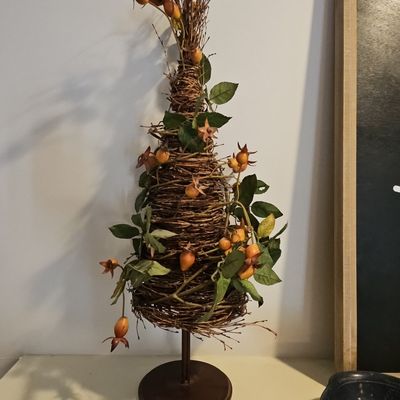 Decorative Twig and Rose Hip Topiary