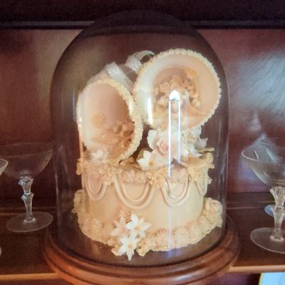 Vintage Musical Wedding Cake Topper in Glass Dome with Cherubs