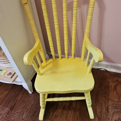 Vintage Yellow Spindle-Back Children's Rocking Chair