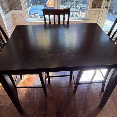 Dark Finish Rectangular Dining Set with Slat-Back Chairs